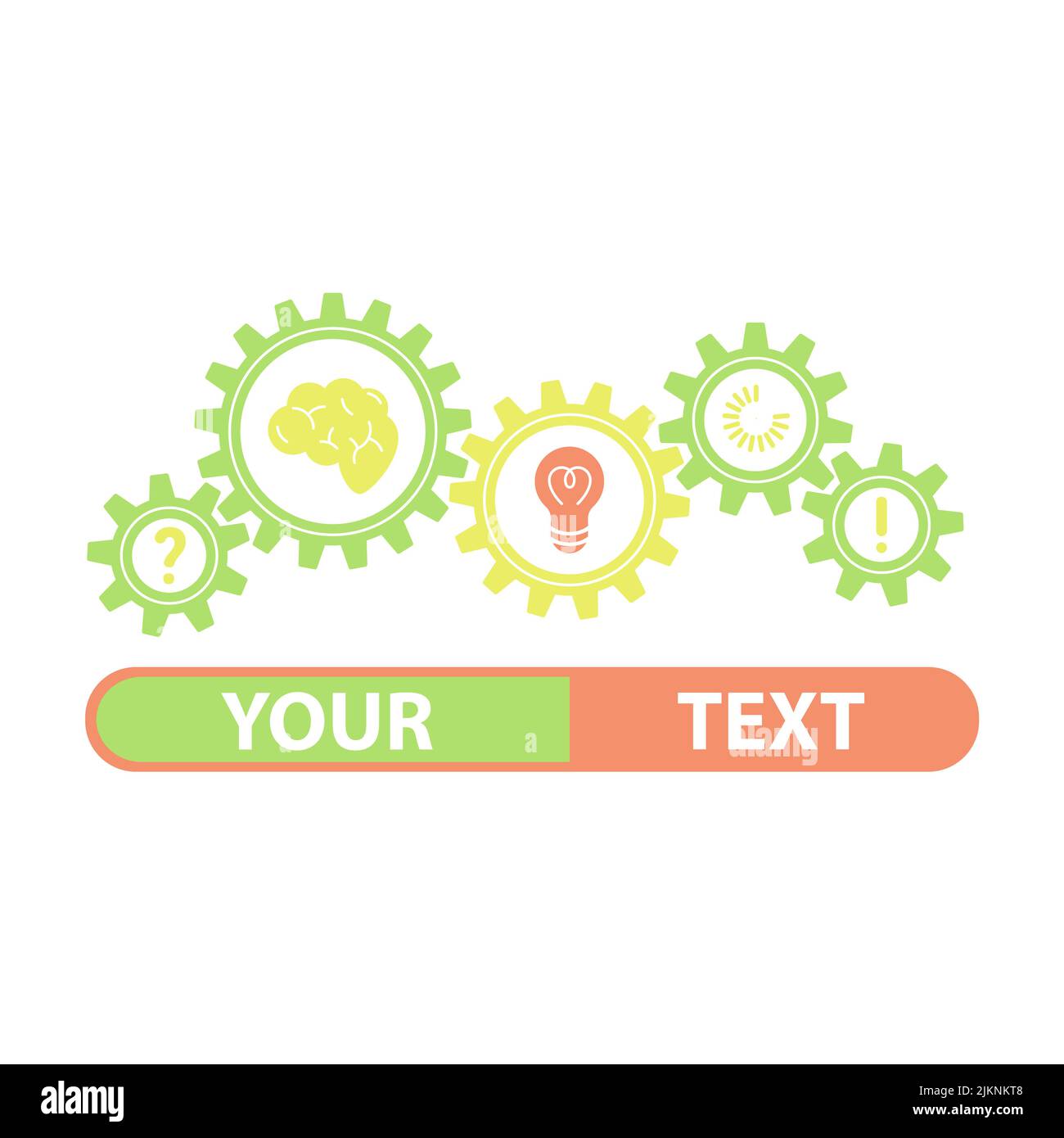 Konzept für kritisches Denken und Problemlösung. Ideenanalyse und logische Brainstorming-Vektordarstellung. Logo Zahnräder imitieren Gehirnaktivität. Stock Vektor