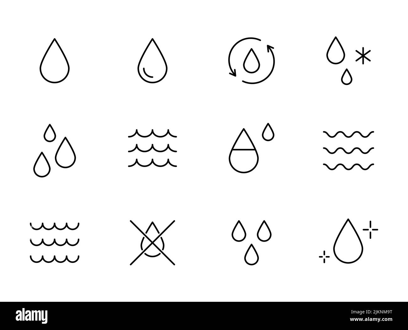 Symbol für Wassertropfenlinie eingestellt. Meer, Meer, Dusche Piktogramm. Bearbeitbares Symbol für dünne Linien des Strichs. Vektorgrafik Stock Vektor