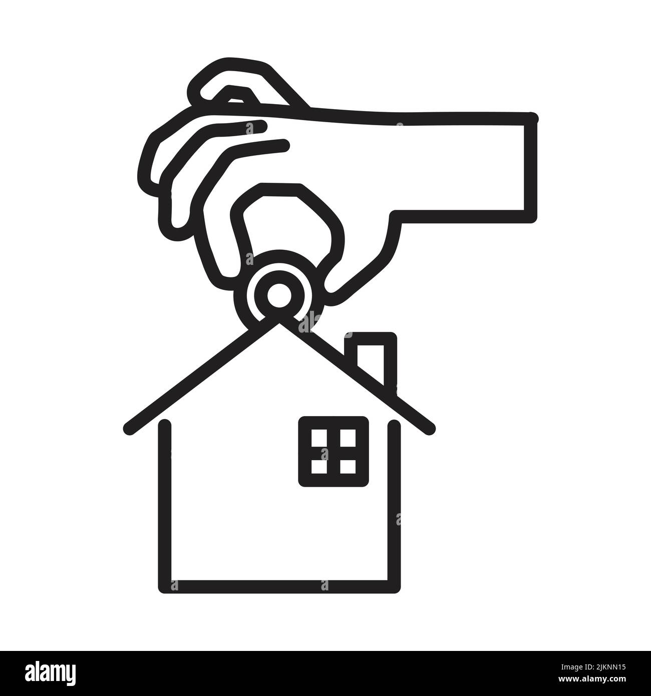 Symbol für das Sparschwein. Hand Putting Münze in einem Haus Geld-Box. Konzept der Eigenheimkauf Einsparungen und Immobilien-Investitionen. Stock Vektor