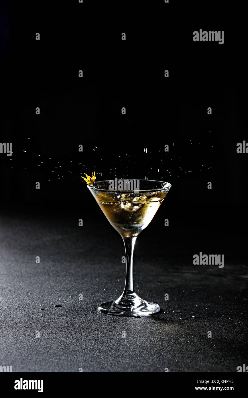 Eine Portion eines martini-Cocktails auf dunklem Hintergrund Stockfoto