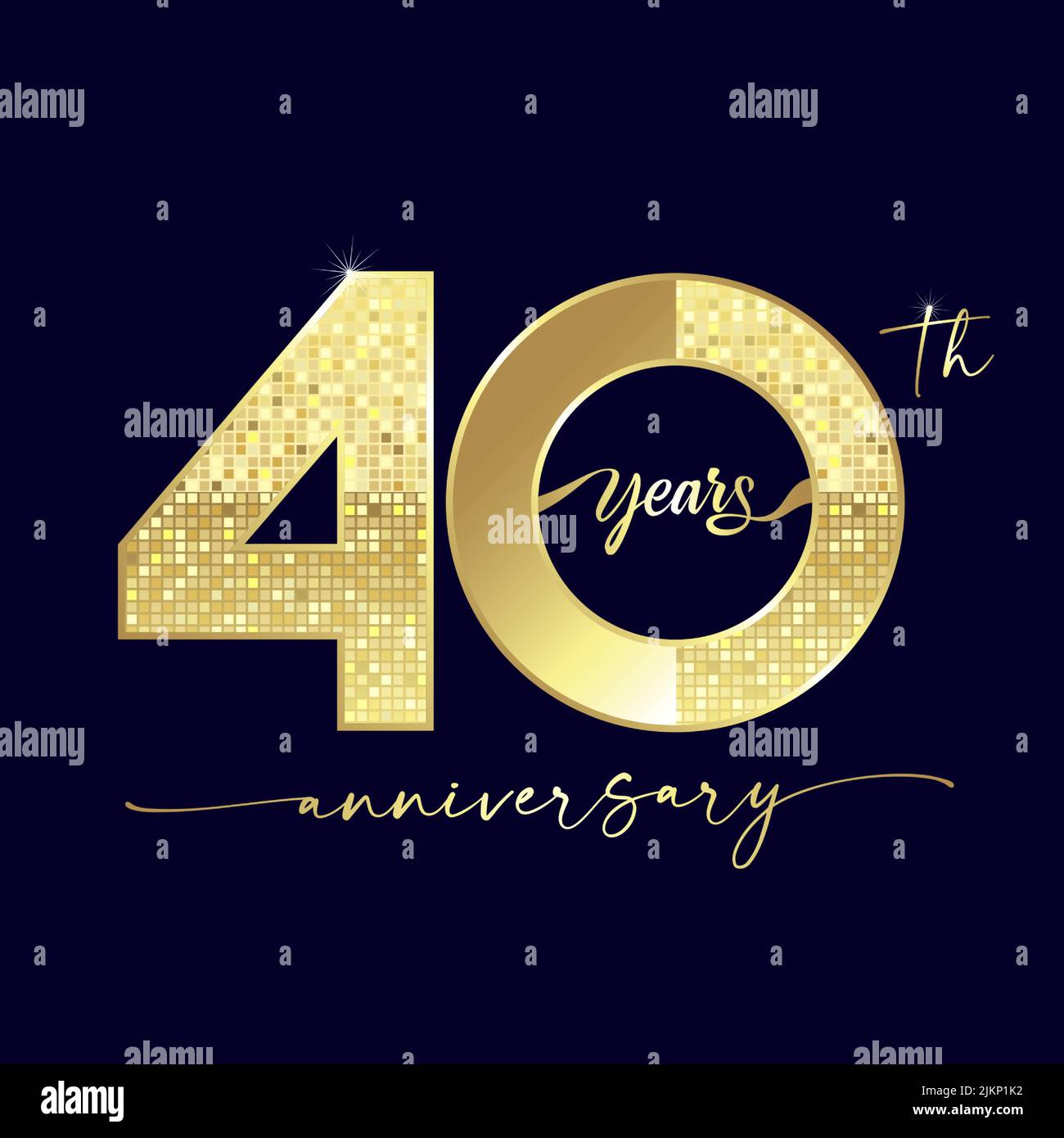 40 Jahre Firmenzeichen mit goldener Handschrift für Festveranstaltung, Hochzeit, Grußkarte und Einladung. Luxuriöse glänzende 40. Ikone. Stock Vektor