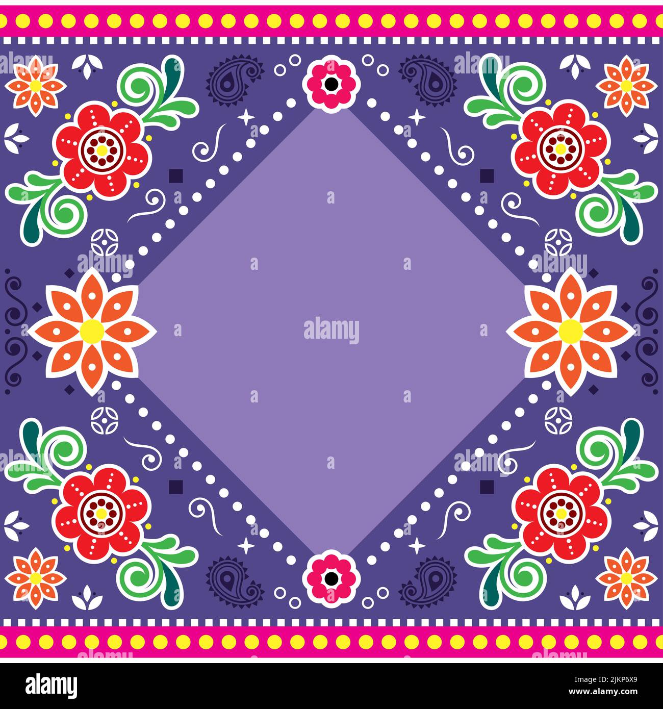 Indische und pakistanische LKW Kunst Vektor-Vorlage Design mit leerem Platz für Text, Diwali-Muster in lila Stock Vektor