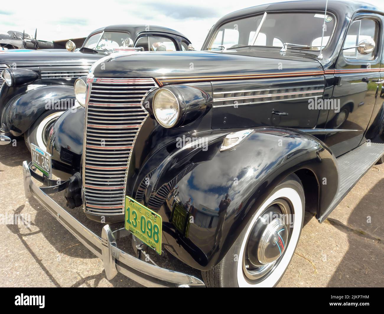 Moron, Argentina - Mar 26, 2022 - alter schwarzer Chevrolet Chevy Master 1938 Limousine von GM. CADEAA 2022 auf der MNA Classic Car Show. Stockfoto