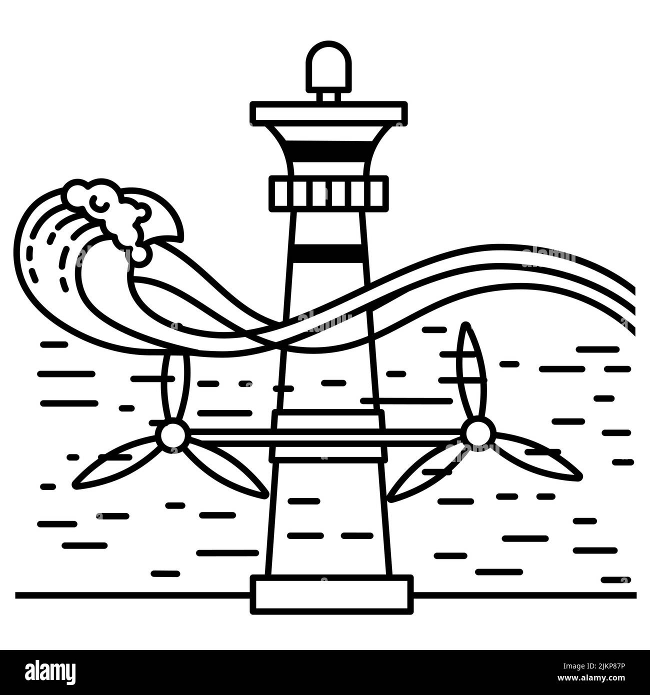 Gezeitenkraftwerk. Eco Green Energy Konzept. Vektorlinien-Illustration Stock Vektor