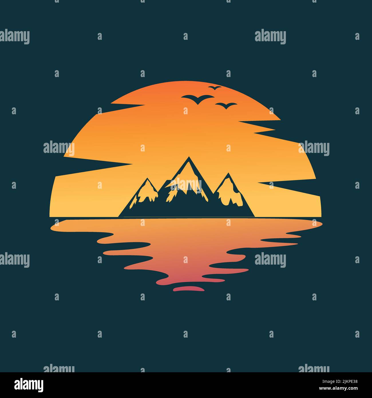 Die minimalistischen Berge auf einem Sonnenuntergangs-Logo Stock Vektor