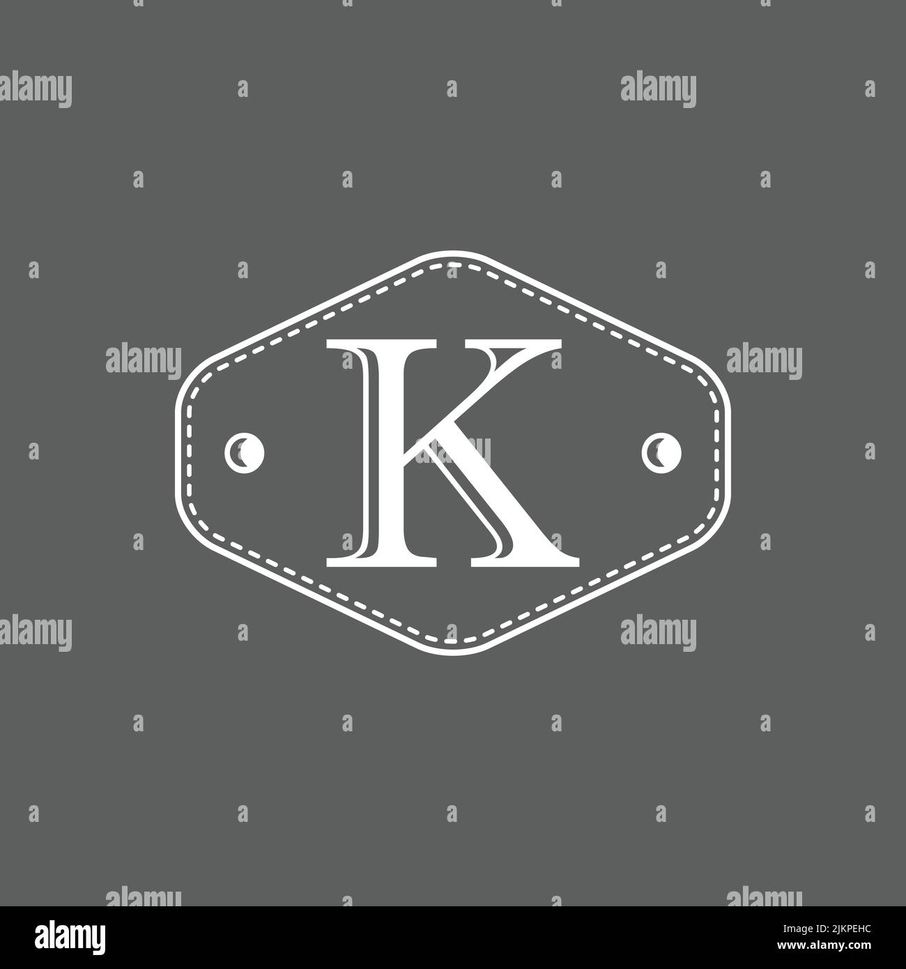 Buchstabe K mit Vintage-Stil und Rahmen. Kreatives Design Buchstaben in grauen und weißen Farben. Emblem Symbol Logo kreatives Design Illustration Vorlage Stock Vektor