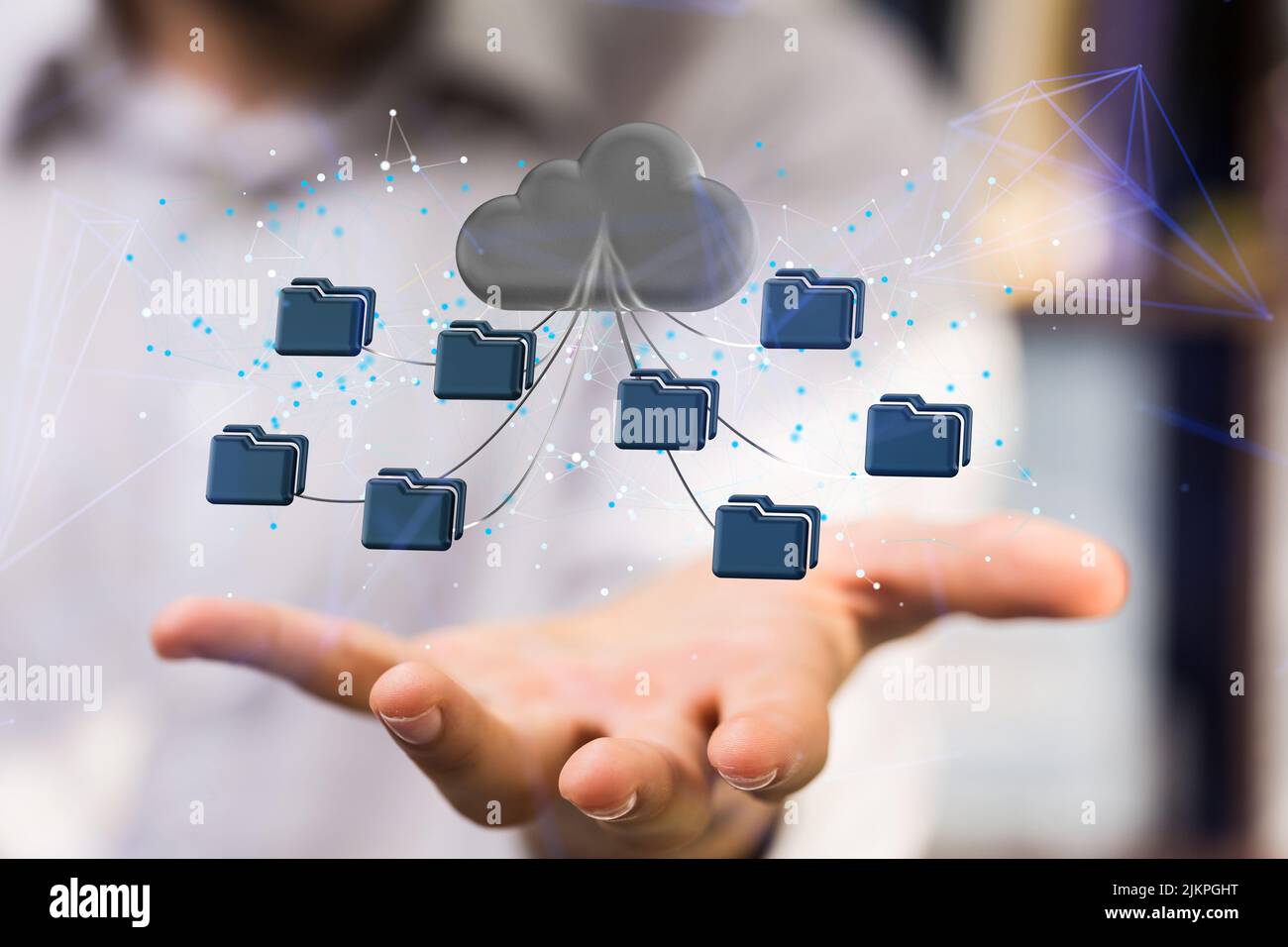 Cloud-Technologie. Polygonale Drahtbildkunst sieht aus wie eine Konstellation Stockfoto