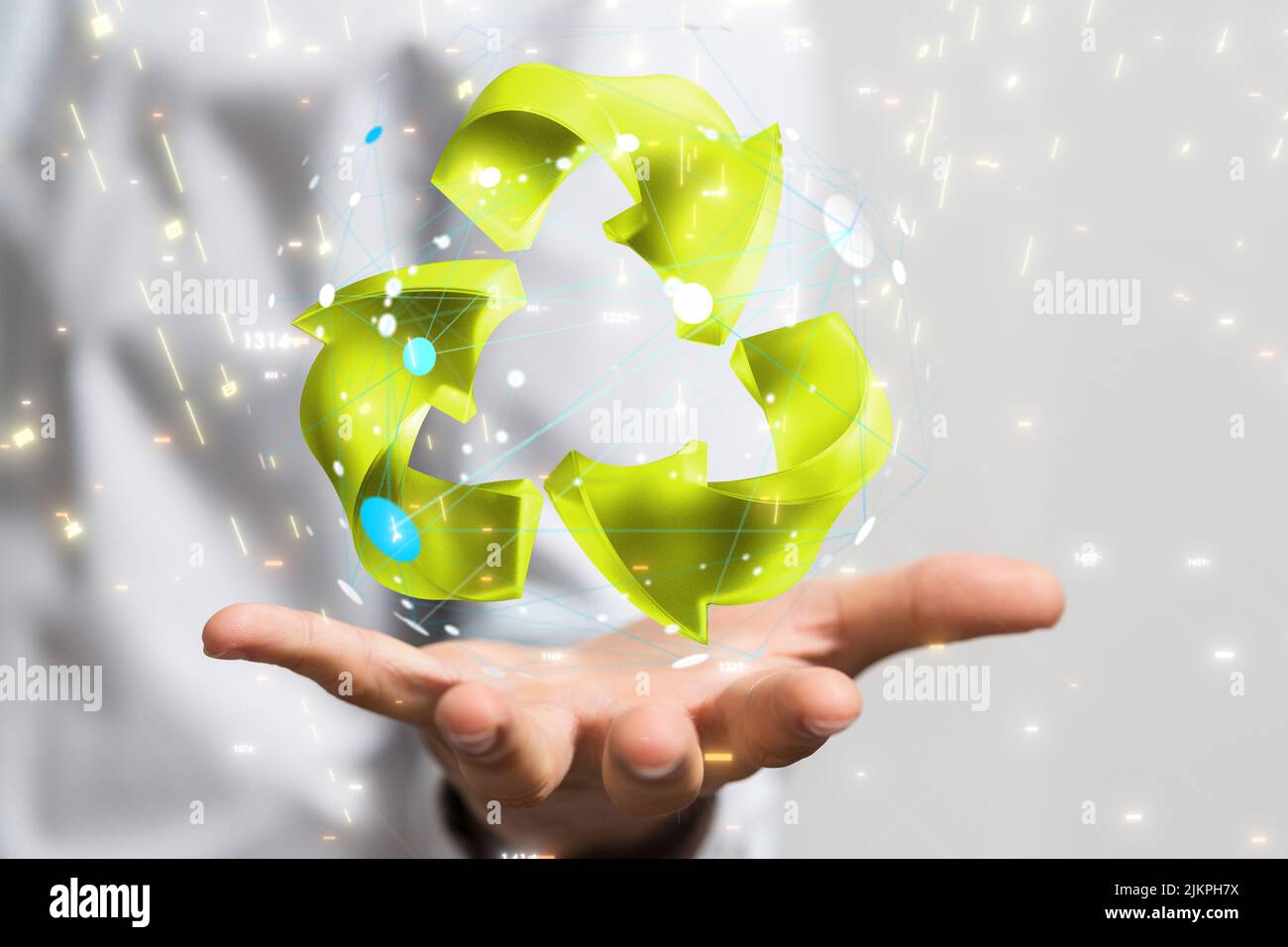 Eine 3D Rendering von Recycle Icon auf Hand-Eco-Geschäftskonzept Stockfoto
