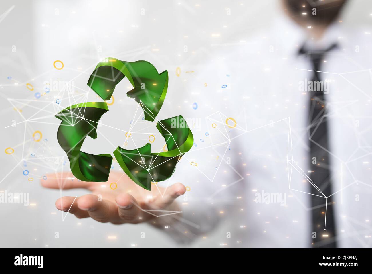 Eine 3D Rendering von Recycle Icon auf Hand-Eco-Geschäftskonzept Stockfoto