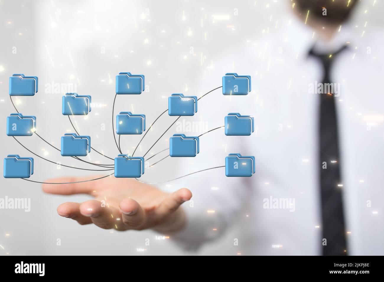 Eine 3D-Benutzeroberfläche von Cloud Computing Technology Internet Storage Network-Konzept in einer Geschäftsmann Hand Stockfoto