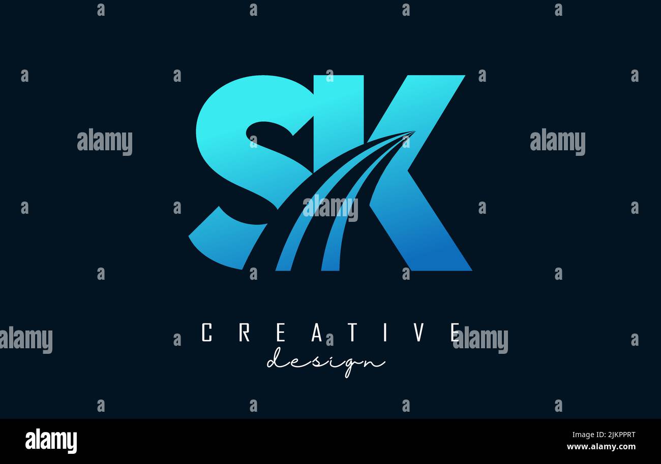 Kreatives, blaues SK s k Logo mit führenden Linien und Straßenkonzept. Buchstaben mit geometrischem Design. Vektor-Illustration mit Brief und Kreati Stock Vektor