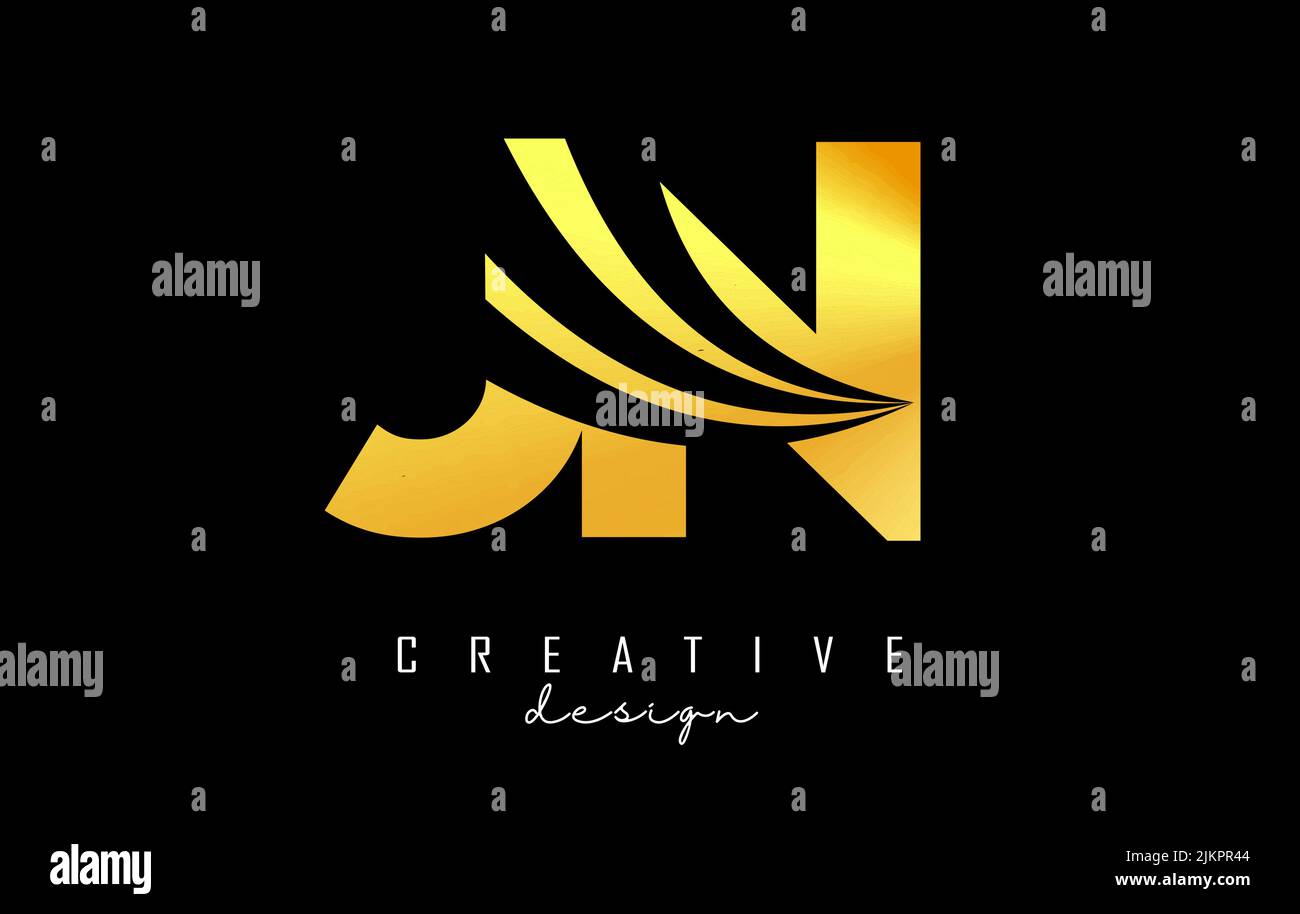 Kreatives, goldenes JN J n-Logo mit führenden Linien und Straßenkonzept. Buchstaben mit geometrischem Design. Vektorgrafik mit Buchstabe und Crea Stock Vektor