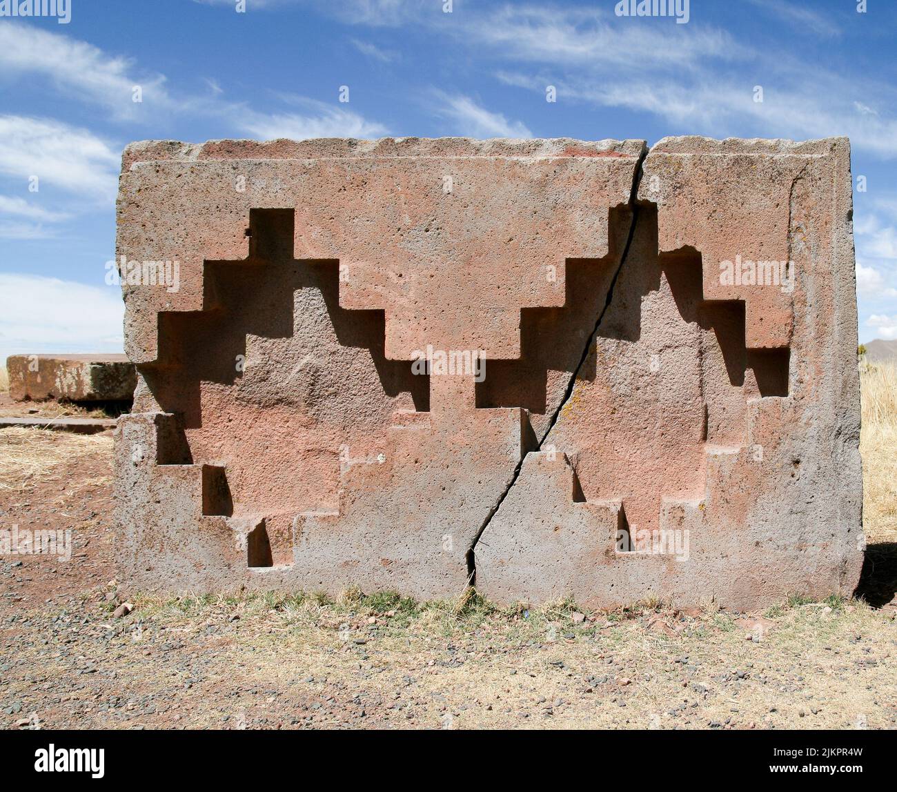Geheimnisvolle Mauern aus der Vorgeschichte im Kalasayaya-Tempel, Tiahuanaco, Bolivien Stockfoto