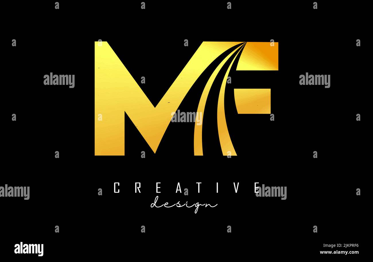 Kreatives, goldenes MF m f-Logo mit führenden Linien und Straßenkonzept. Buchstaben mit geometrischem Design. Vektorgrafik mit Buchstabe und Crea Stock Vektor