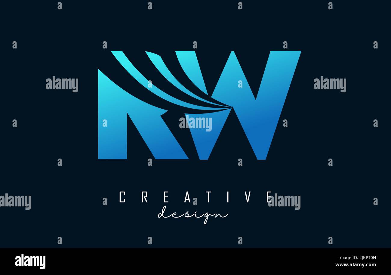 Kreatives, blaues RW R w-Logo mit führenden Linien und Straßenkonzept. Buchstaben mit geometrischem Design. Vektor-Illustration mit Brief und Kreati Stock Vektor