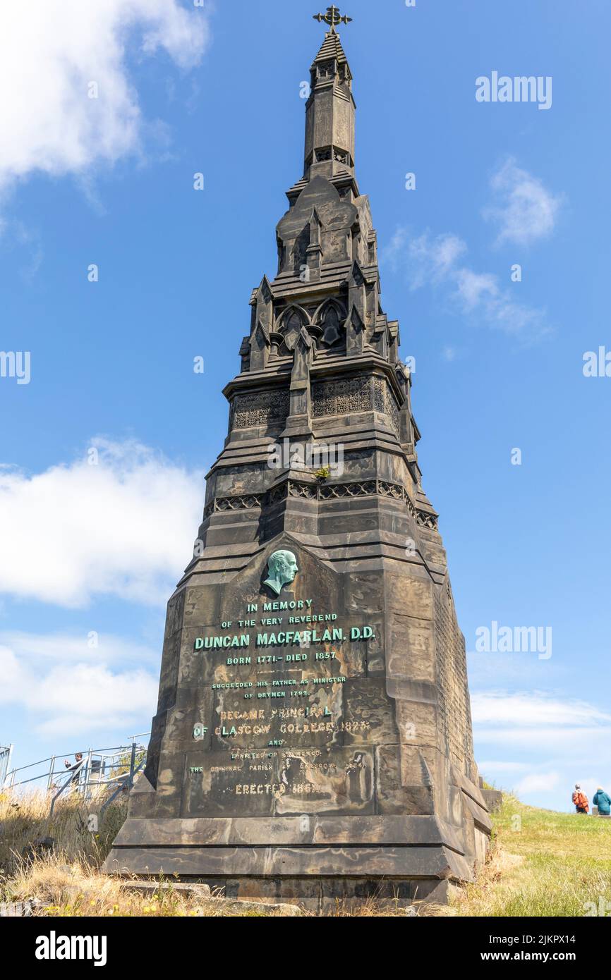Glasgow Nekropole und Denkmal für Duncan Mcfarlan schottischer Politiker und ehemaliger Vizekanzler der universität glasgow, Schottland, Großbritannien Stockfoto