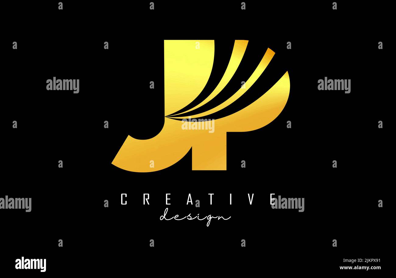 Kreatives JP J p Logo in goldenem Buchstaben mit Linien und Straßenkonzept. Buchstaben mit geometrischem Design. Vektorgrafik mit Buchstabe und Crea Stock Vektor