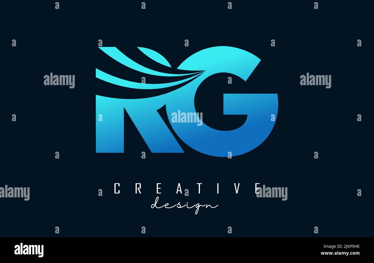 Kreatives, blaues RG r g-Logo mit führenden Linien und Straßenkonzept. Buchstaben mit geometrischem Design. Vektor-Illustration mit Brief und Kreati Stock Vektor