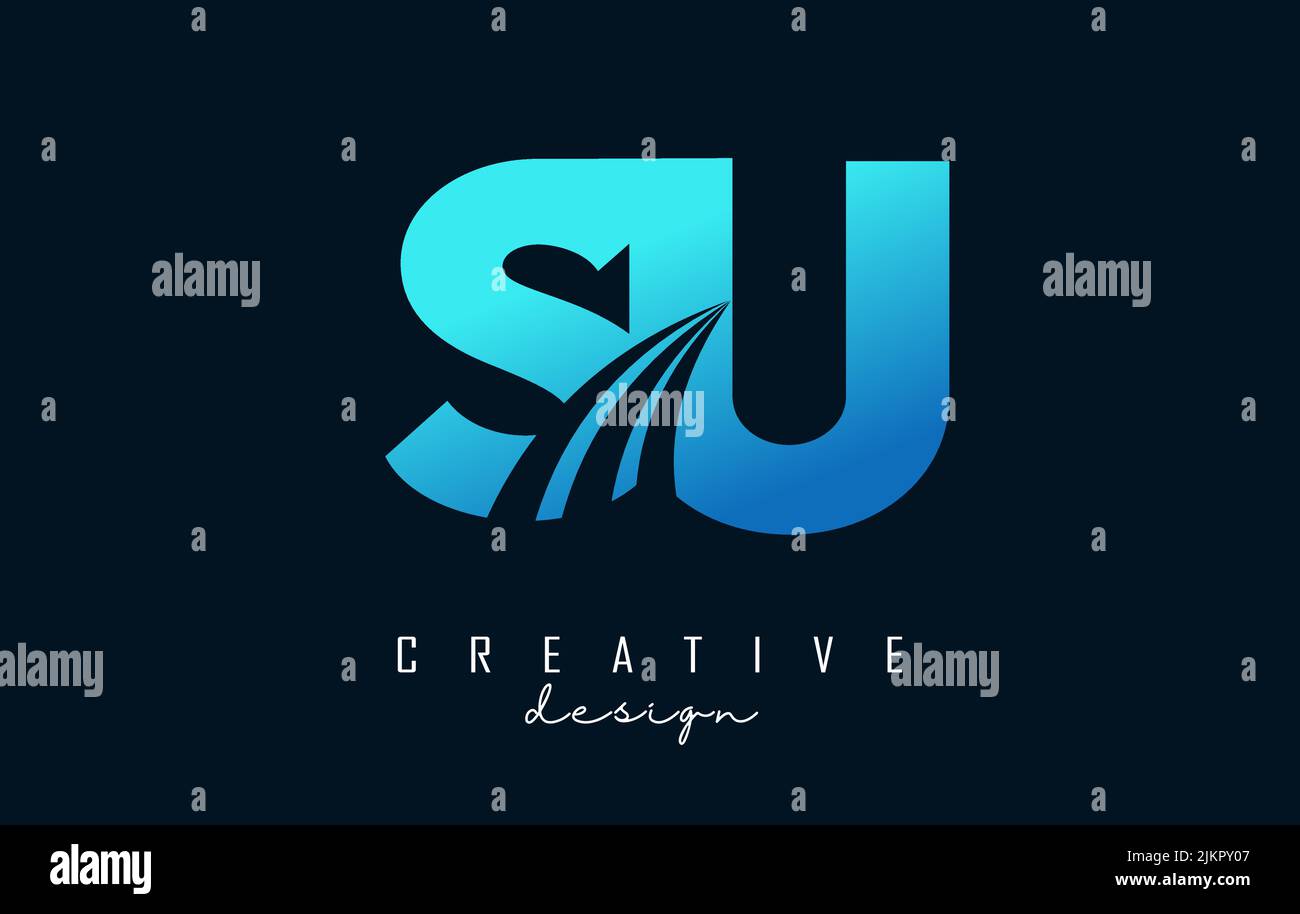 Kreatives blaues SU S U-Logo mit führenden Linien und Straßenkonzept. Buchstaben mit geometrischem Design. Vektor-Illustration mit Brief und Kreati Stock Vektor