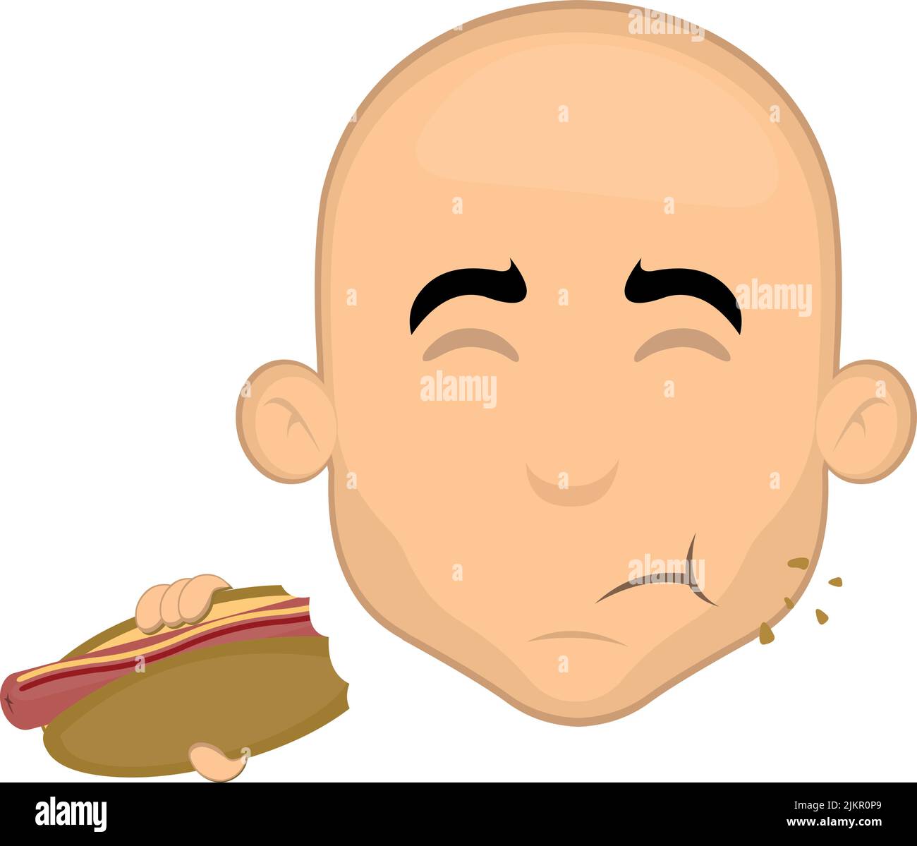Vektor-Illustration des Gesichts eines Glatzkahlers, der einen Hot Dog isst und genießt Stock Vektor