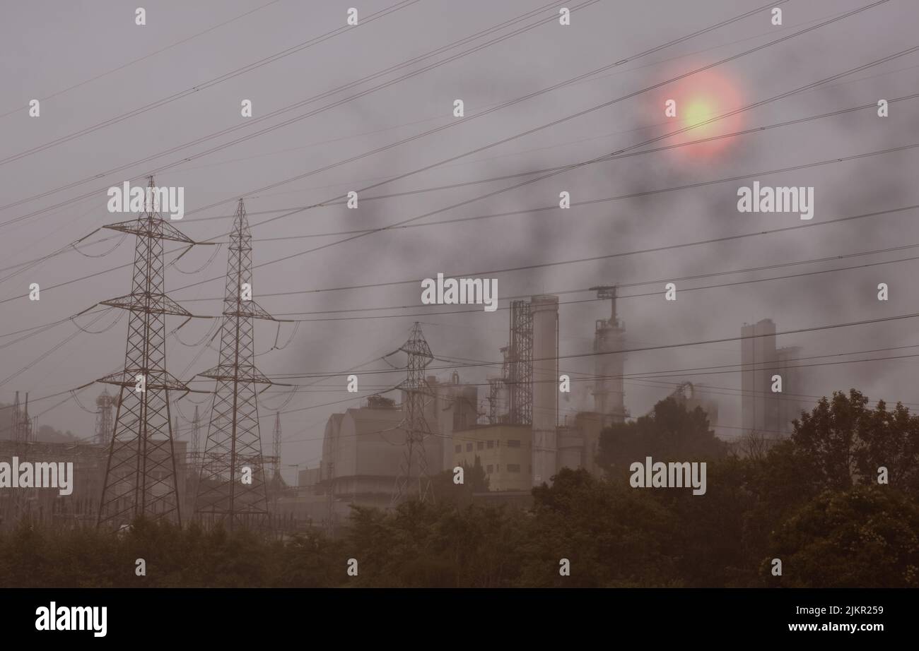 Klimawandel durch Abgase, Industrie, Energieerzeugung und Verbrauch fossiler Brennstoffe Stockfoto