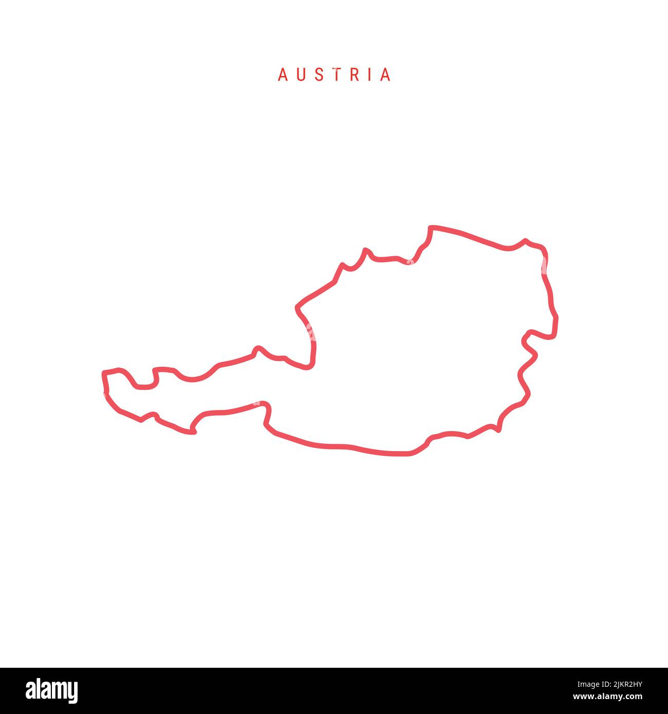 Österreich editierbare Gliederungskarte. Österreichische rote Grenze. Ländername. Linienstärke anpassen. Zu einer beliebigen Farbe wechseln. Vektorgrafik. Stock Vektor