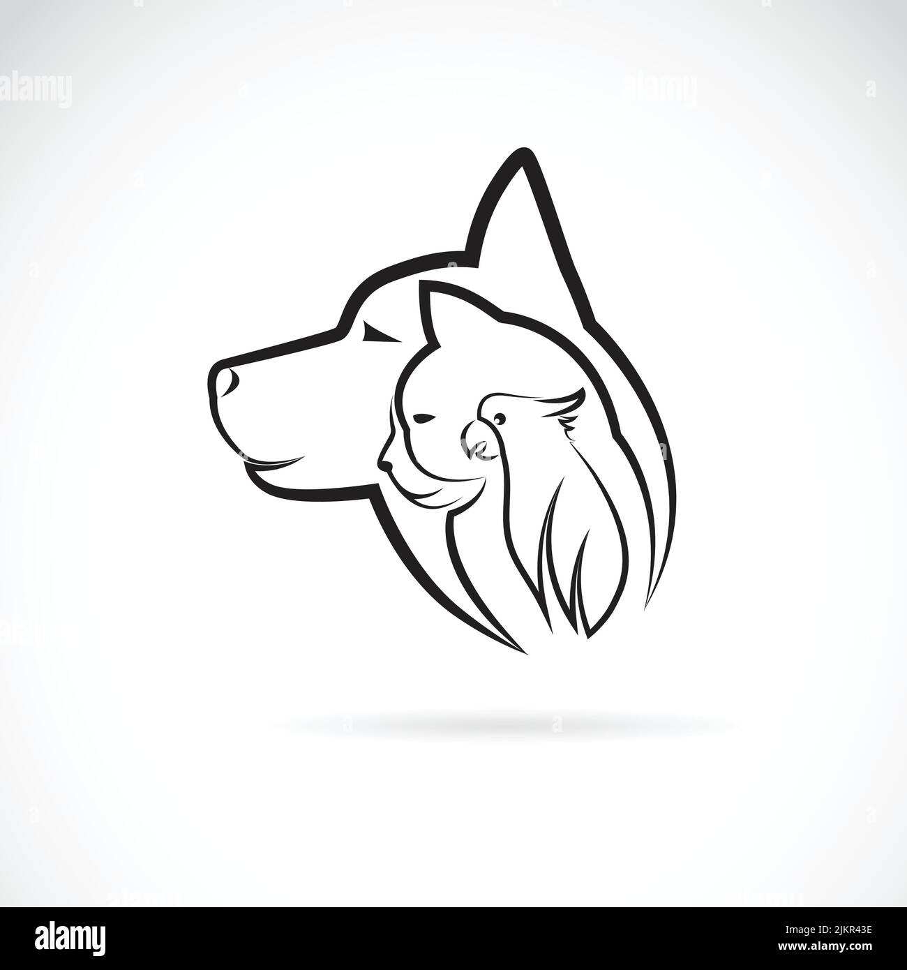 Vektor von einem Hund Katze und Vogel auf weißem Hintergrund. Logo Haustier. Tierdesign. Stock Vektor