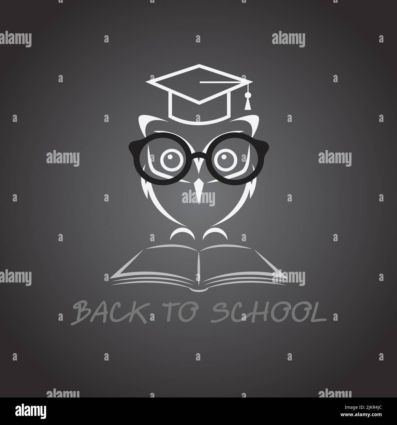 Vektorbild einer Eulenbrille mit College-Hut und Buch Stock Vektor