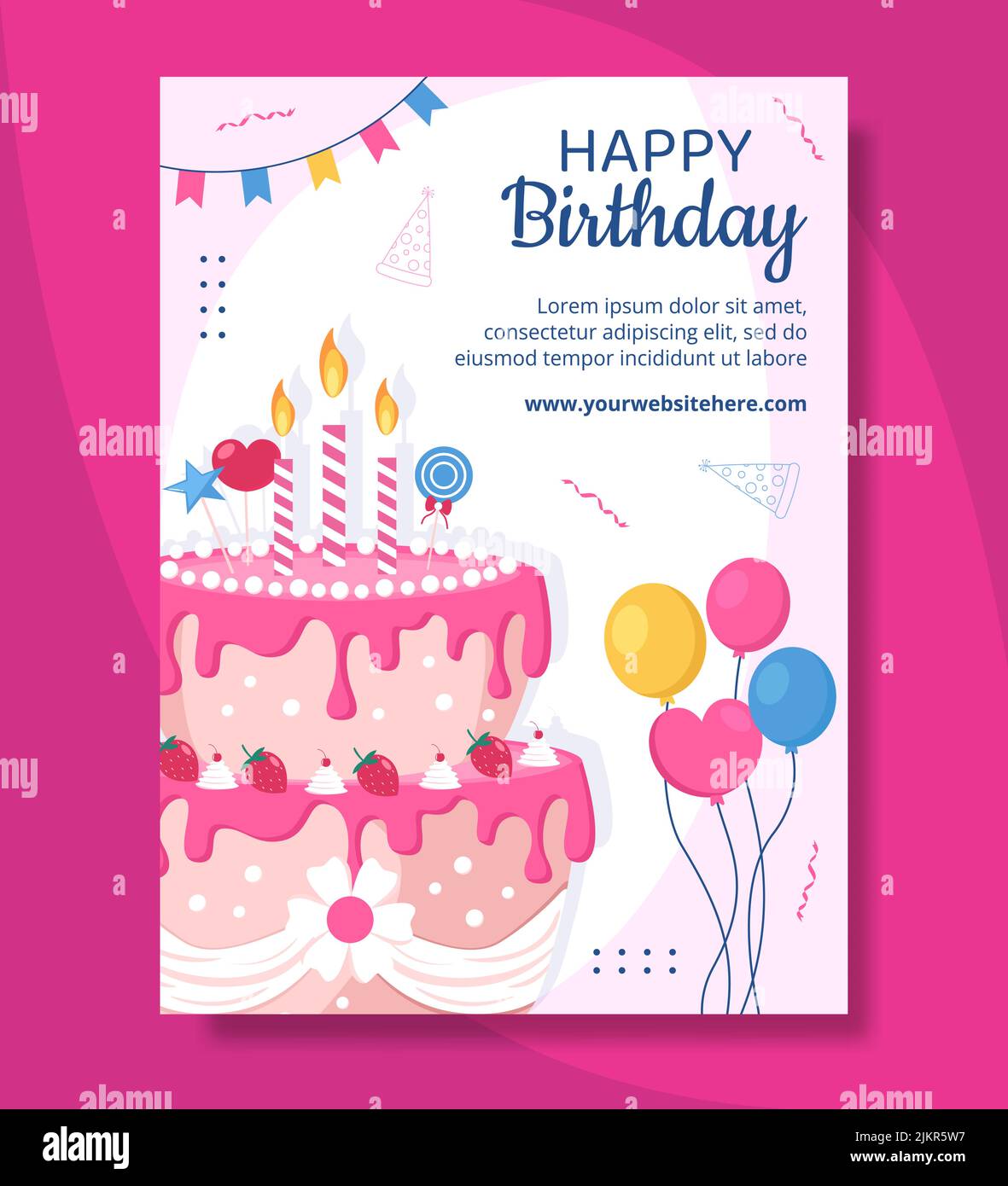 Happy Birthday Party Poster Vorlage Flache Cartoon Hintergrund Vektor Illustration Stock Vektor