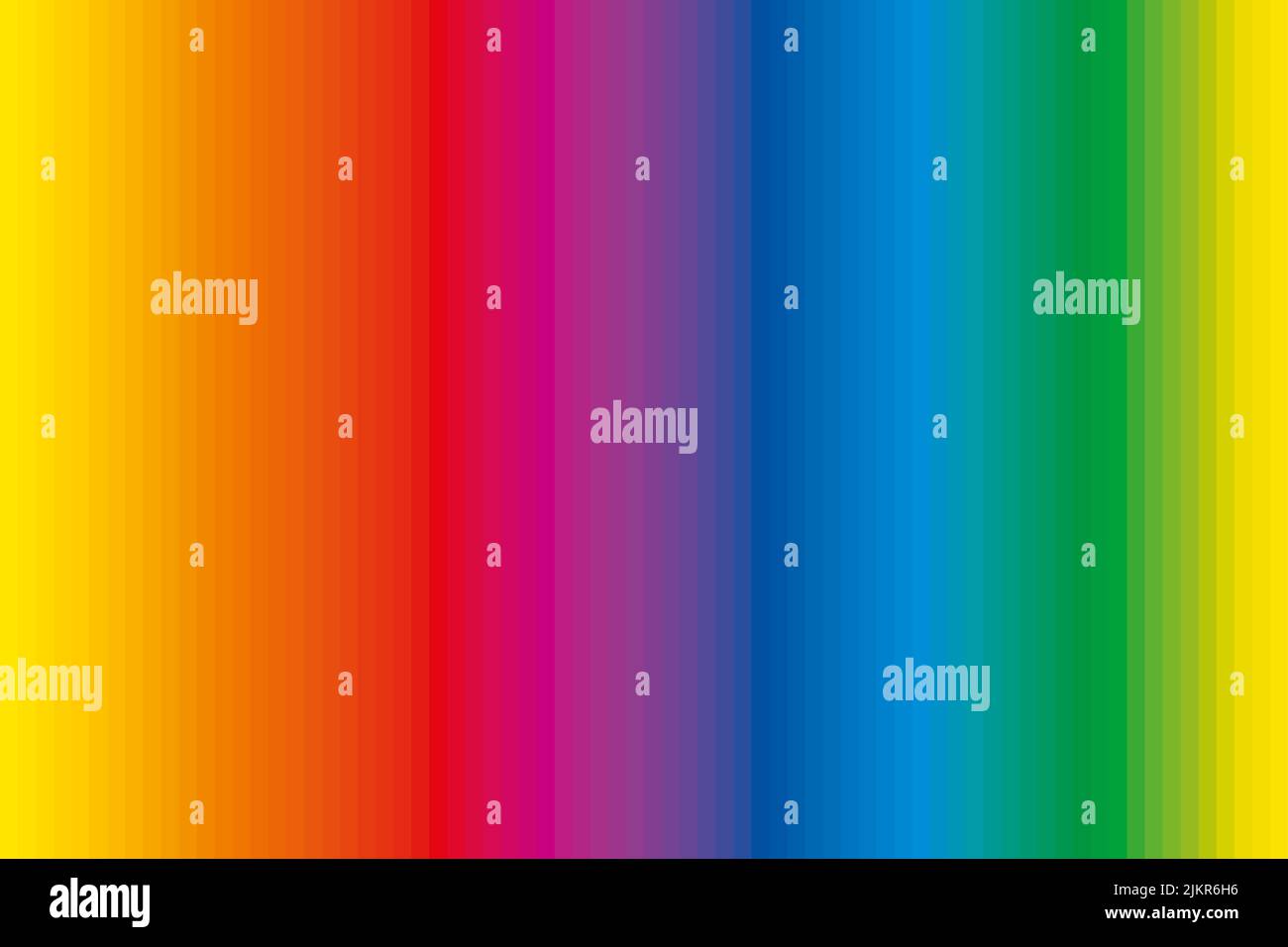 Farbkontrollstreifen mit komplementären Farben. Erweitertes Spektrum von 72 regenbogenfarbenen Streifen, einzigartige Farbtöne in einer Reihe, abgeleitet von einem Farbrad. Stockfoto