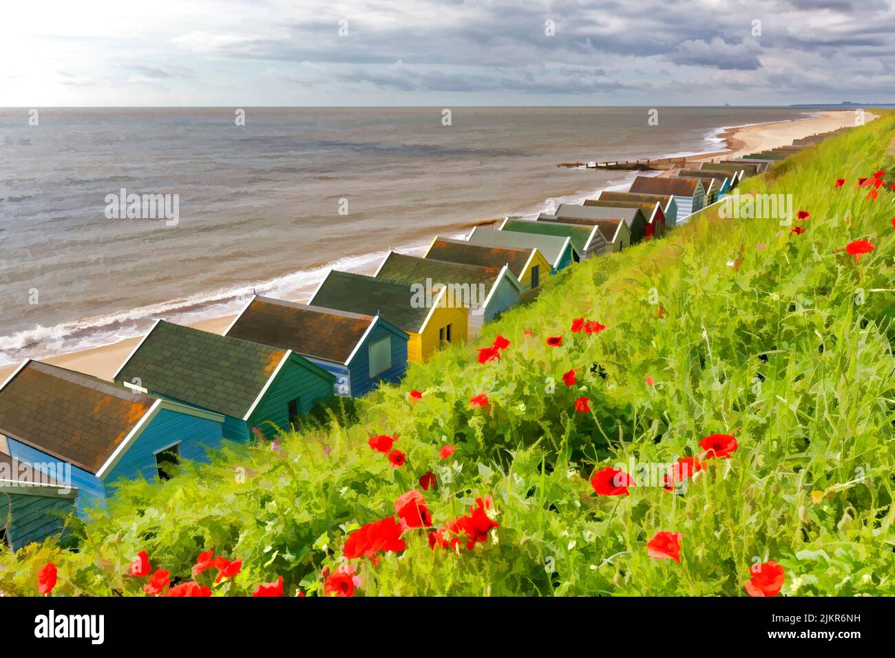 Strandhütten in Southwold, an der Küste von Suffolk Stockfoto