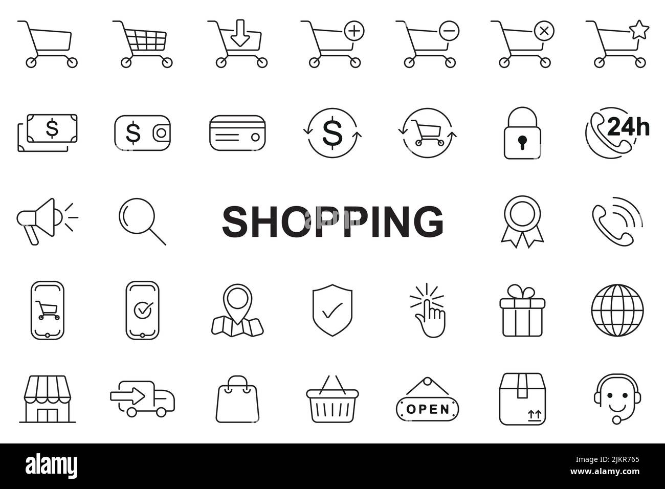 Shopping Icons Set - editierbare Kontur Stock Vektor
