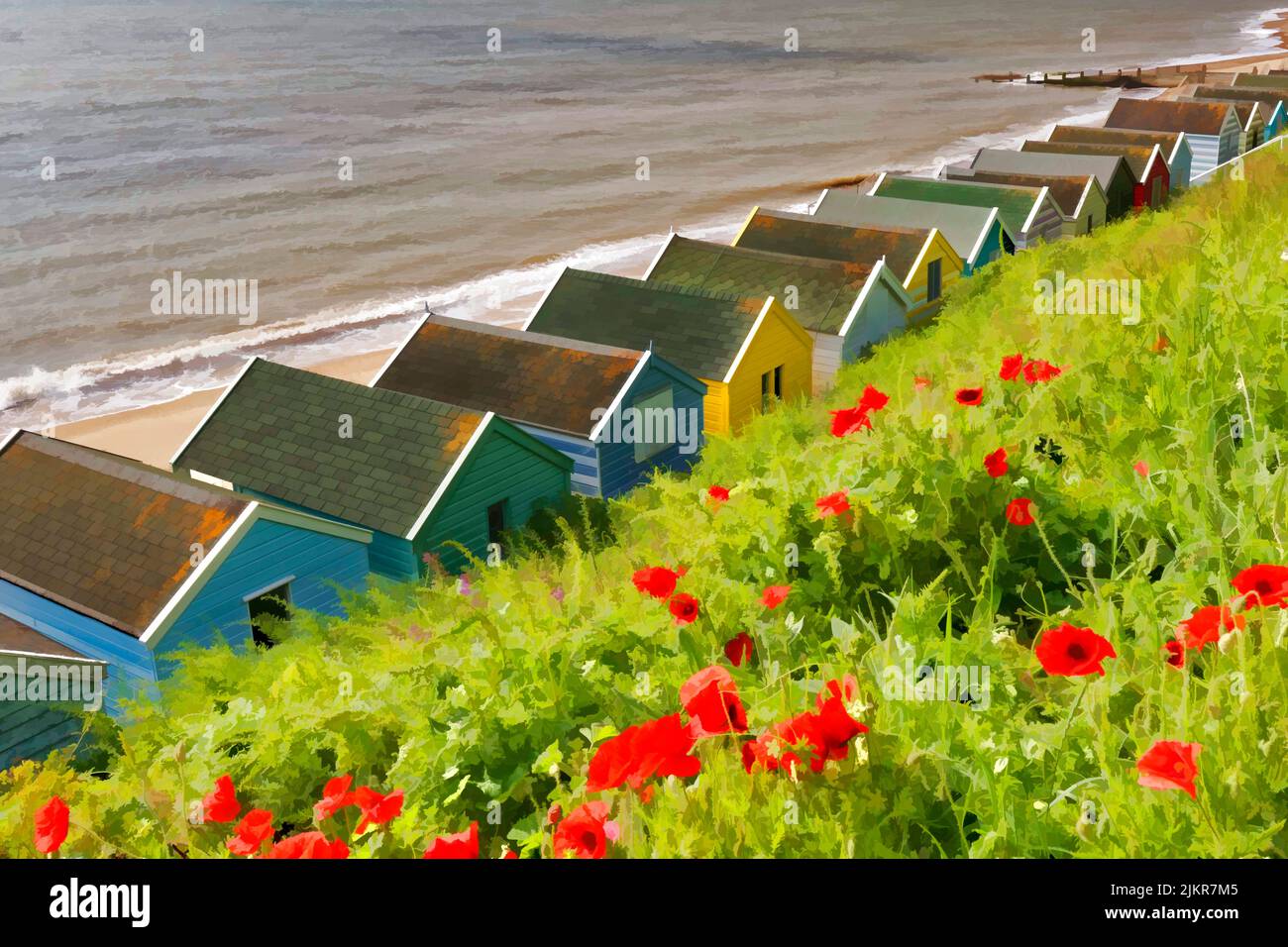 Strandhütten in Southwold, an der Küste von Suffolk Stockfoto