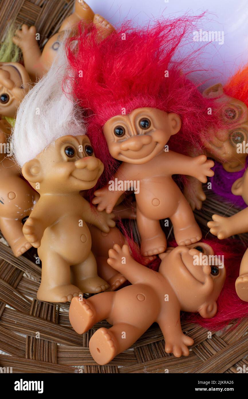 Troll Dolls - Vintage Russ Trolle zum Verkauf - UK Stockfoto