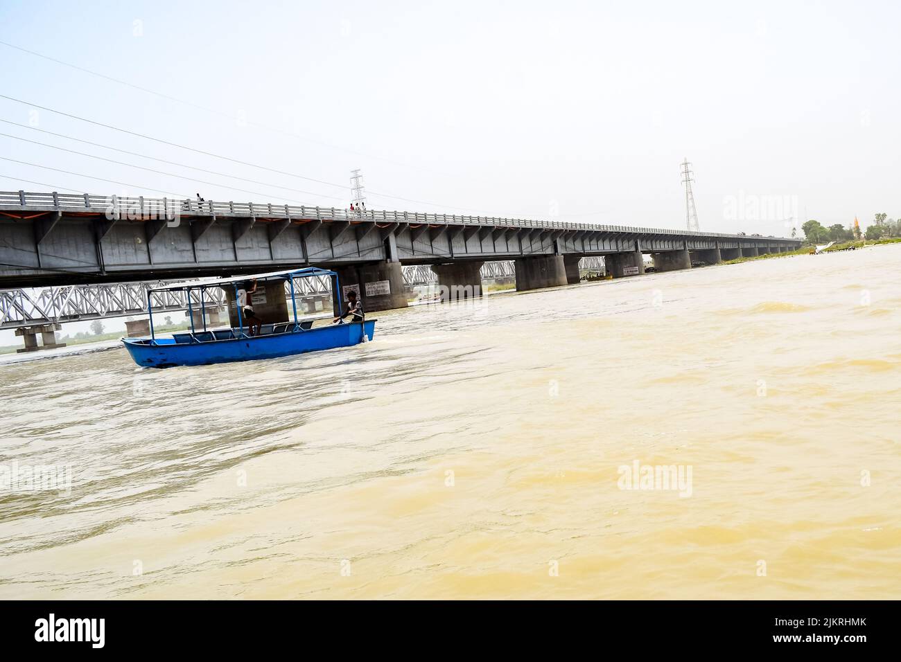 Ganga wie in Garh Mukteshwar, Uttar Pradesh, Indien gesehen, wird der Fluss Ganga als der heiligste Fluss für Hindus angesehen, Ein Blick auf Garh Ganga Brij Ghat Whi Stockfoto