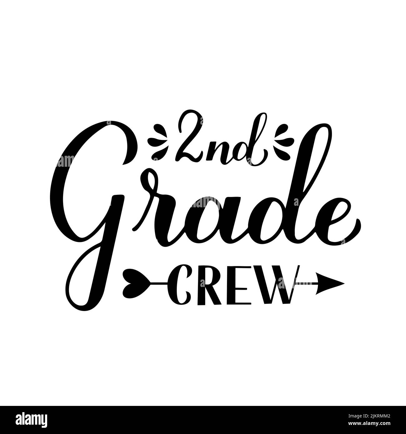 2. Grad Crew Kalligraphie Handschriftzug isoliert auf weiß. Erster Schultag. Vektorvorlage für Typografie Poster, Banner, Flyer, Grußkarte, Stock Vektor
