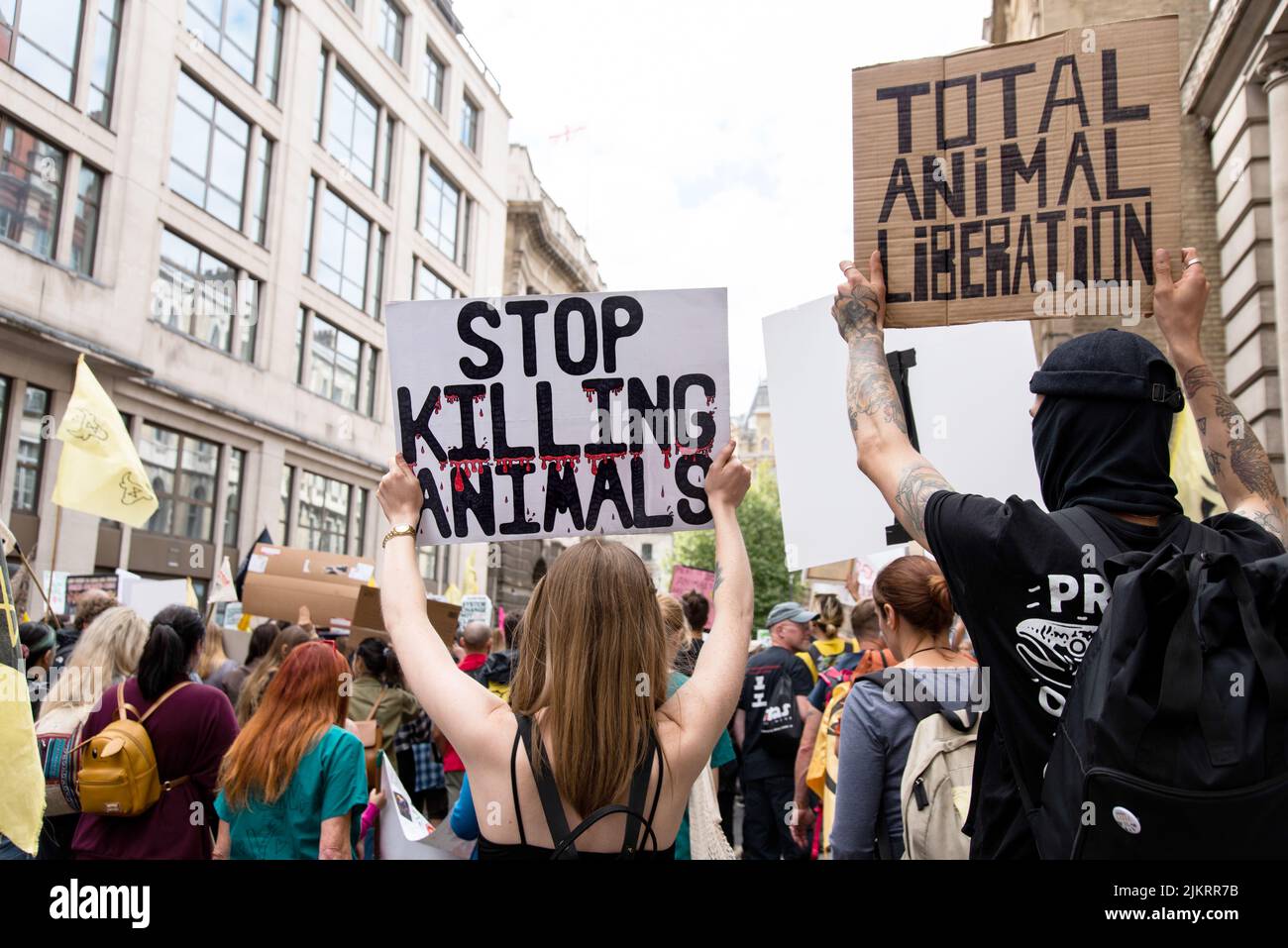 Stop Killing Animals, Total Animal Liberation, Plakate und Protestierenden, London 2021 Stockfoto
