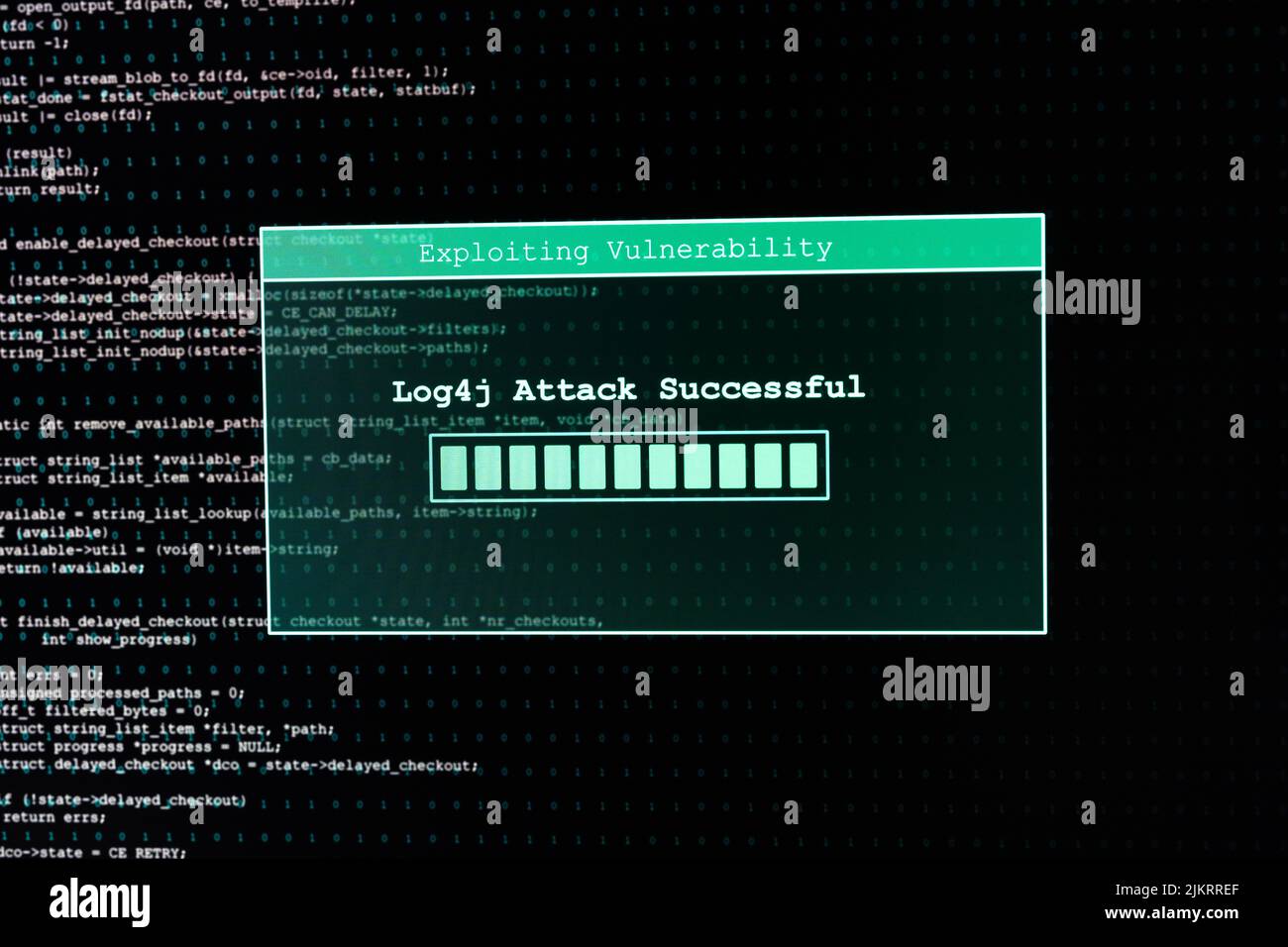 Ein Popup-Fenster mit einer Warnung vor einem erfolgreichen Hacker-Angriff Stockfoto