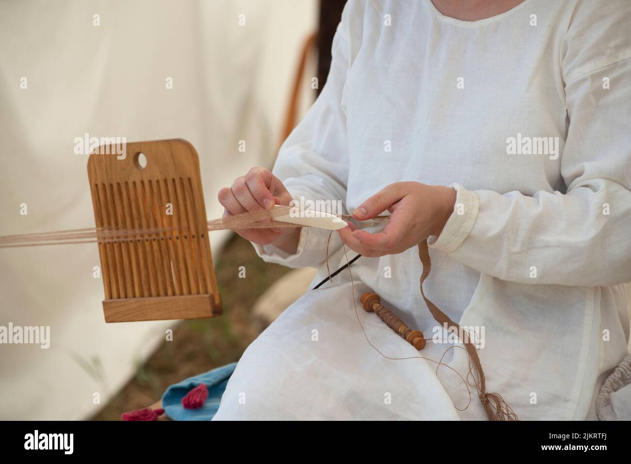 Italien, Lombardei, Historische Reenactment Mittelalter, Weben Stockfoto