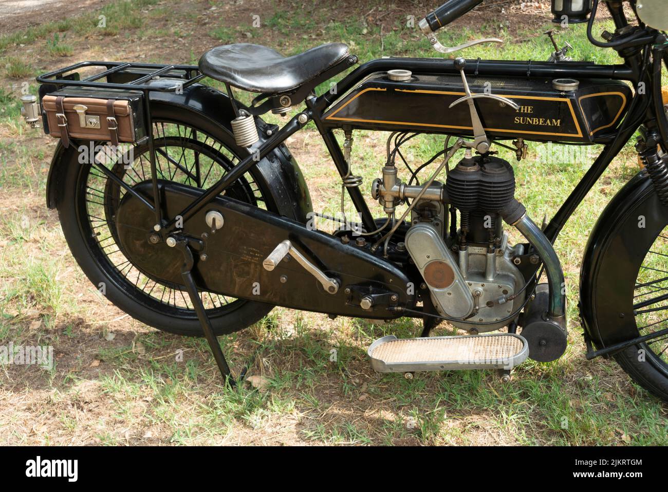 1916 Sumbeam 3 1/2 HP 500 cc. Altes Motorrad, Motor Stockfoto