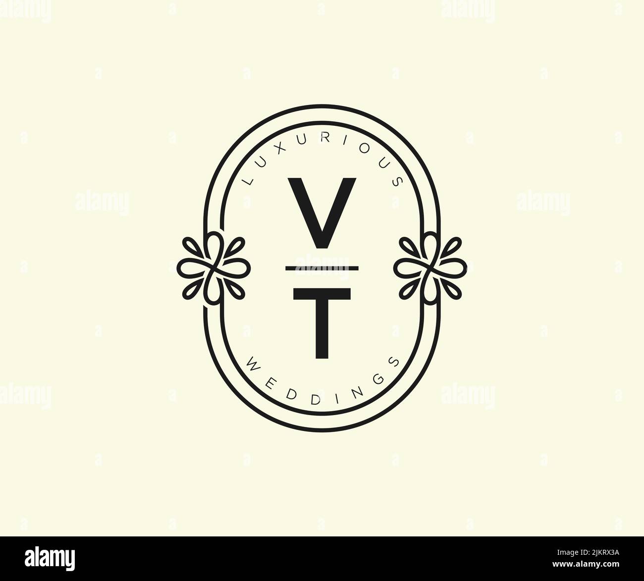 VT Initialen Brief Hochzeit Monogramm Logos Vorlage, handgezeichnete moderne minimalistische und florale Vorlagen für Einladungskarten, Save the Date, elegant Stock Vektor