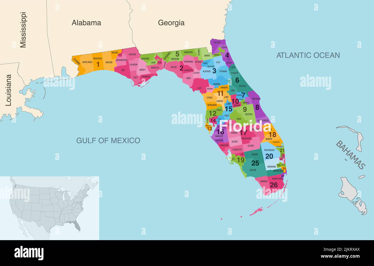 Politische karte von florida Fotos und Bildmaterial in hoher
