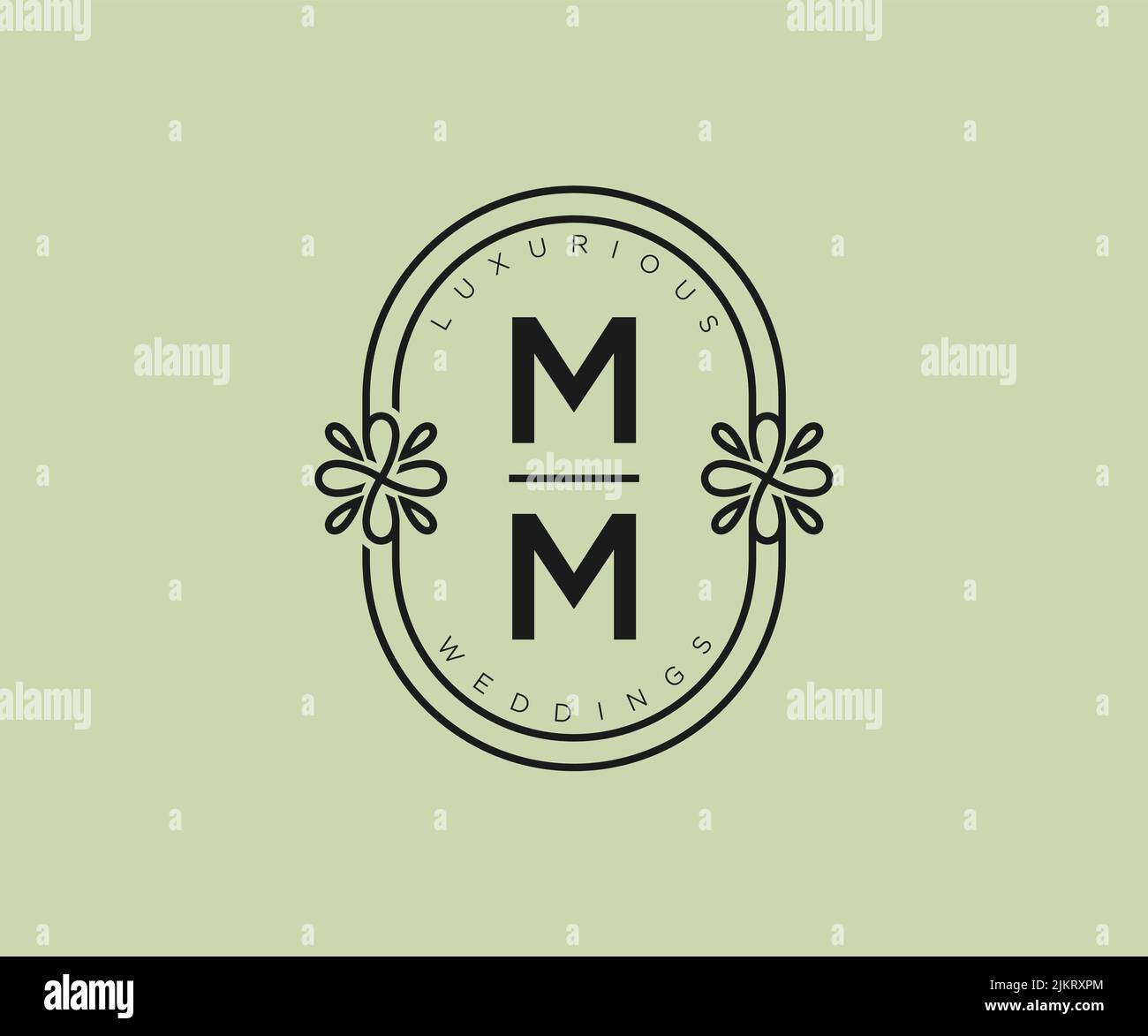 MM Initialen Brief Hochzeit Monogramm Logos Vorlage, handgezeichnete moderne minimalistische und florale Vorlagen für Einladungskarten, Save the Date, elegant Stock Vektor