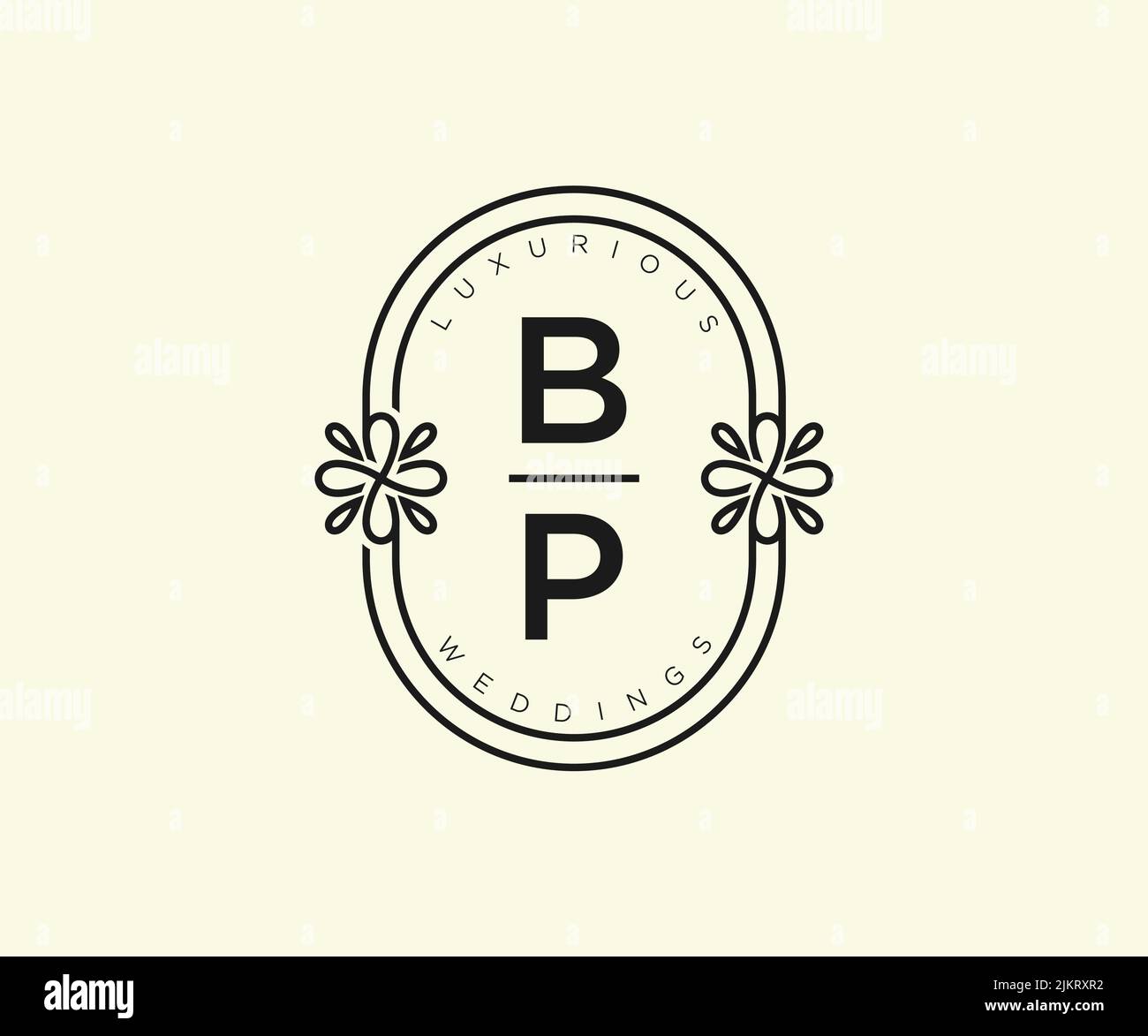 BP Initials Letter Hochzeit Monogramm Logos Vorlage, handgezeichnete moderne minimalistische und florale Vorlagen für Einladungskarten, Save the Date, elegant Stock Vektor