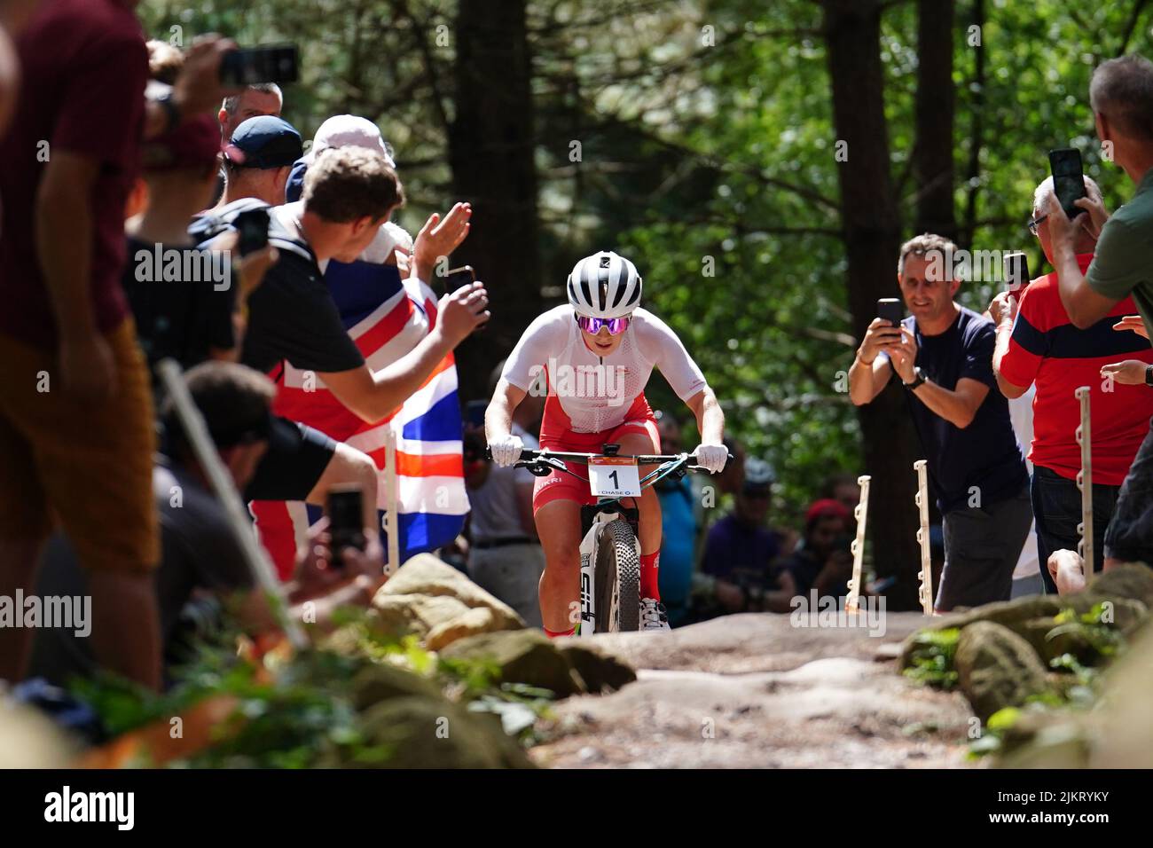 Die Engländerin Evie Richards beim Women's Cross-Country-Finale in Cannock Chase am sechsten Tag der Commonwealth Games 2022. Bilddatum: Mittwoch, 3. August 2022. Stockfoto