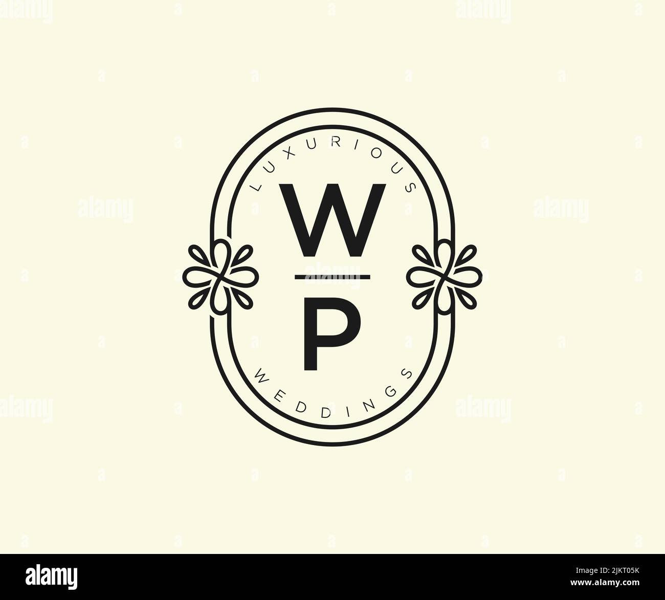 WPnitials Brief Hochzeit Monogramm Logos Vorlage, handgezeichnete moderne minimalistische und florale Vorlagen für Einladungskarten, Save the Date, elegant Stock Vektor