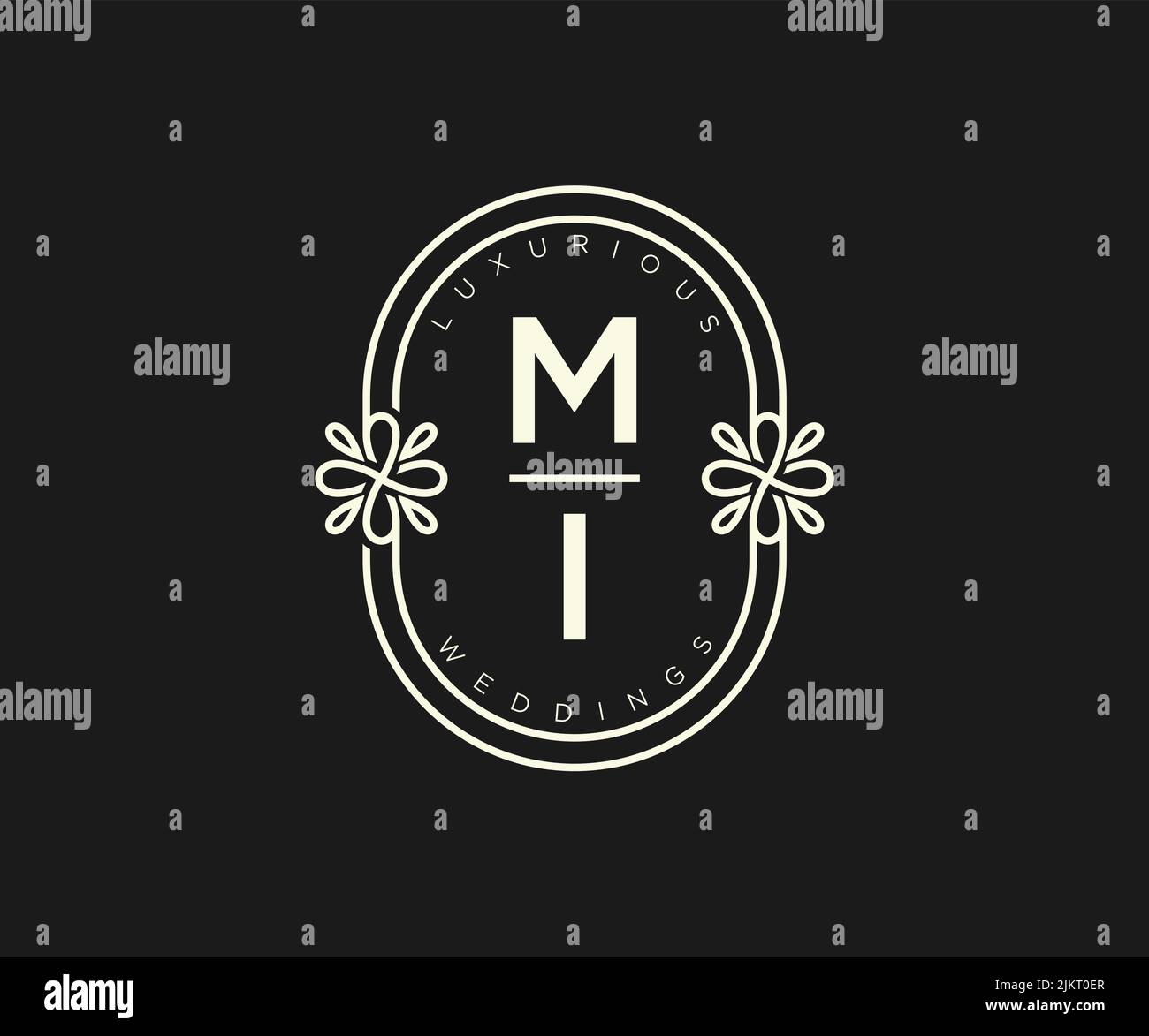 MI Initialen Brief Hochzeit Monogramm Logos Vorlage, handgezeichnete moderne minimalistische und florale Vorlagen für Einladungskarten, Save the Date, elegant Stock Vektor