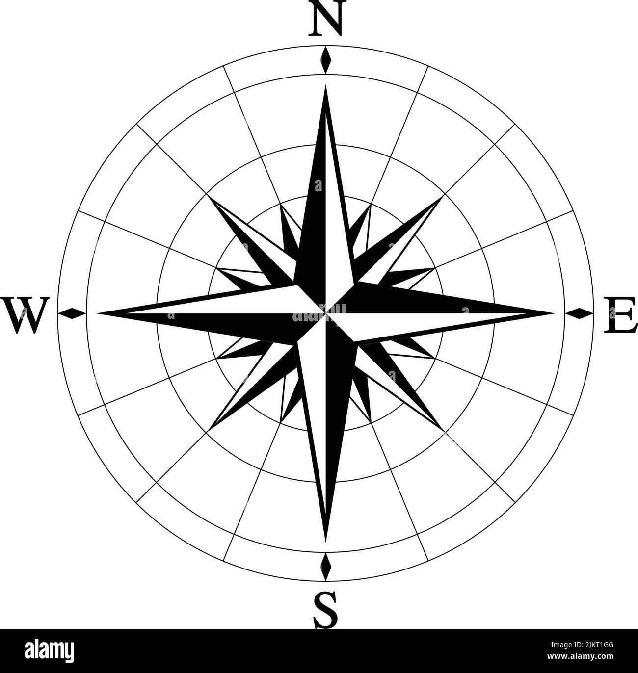 Klassische nautische Kompass Windrose einfaches Logo Symbol Symbol schwarz und weiß isoliert auf weißem Hintergrund Stock Vektor