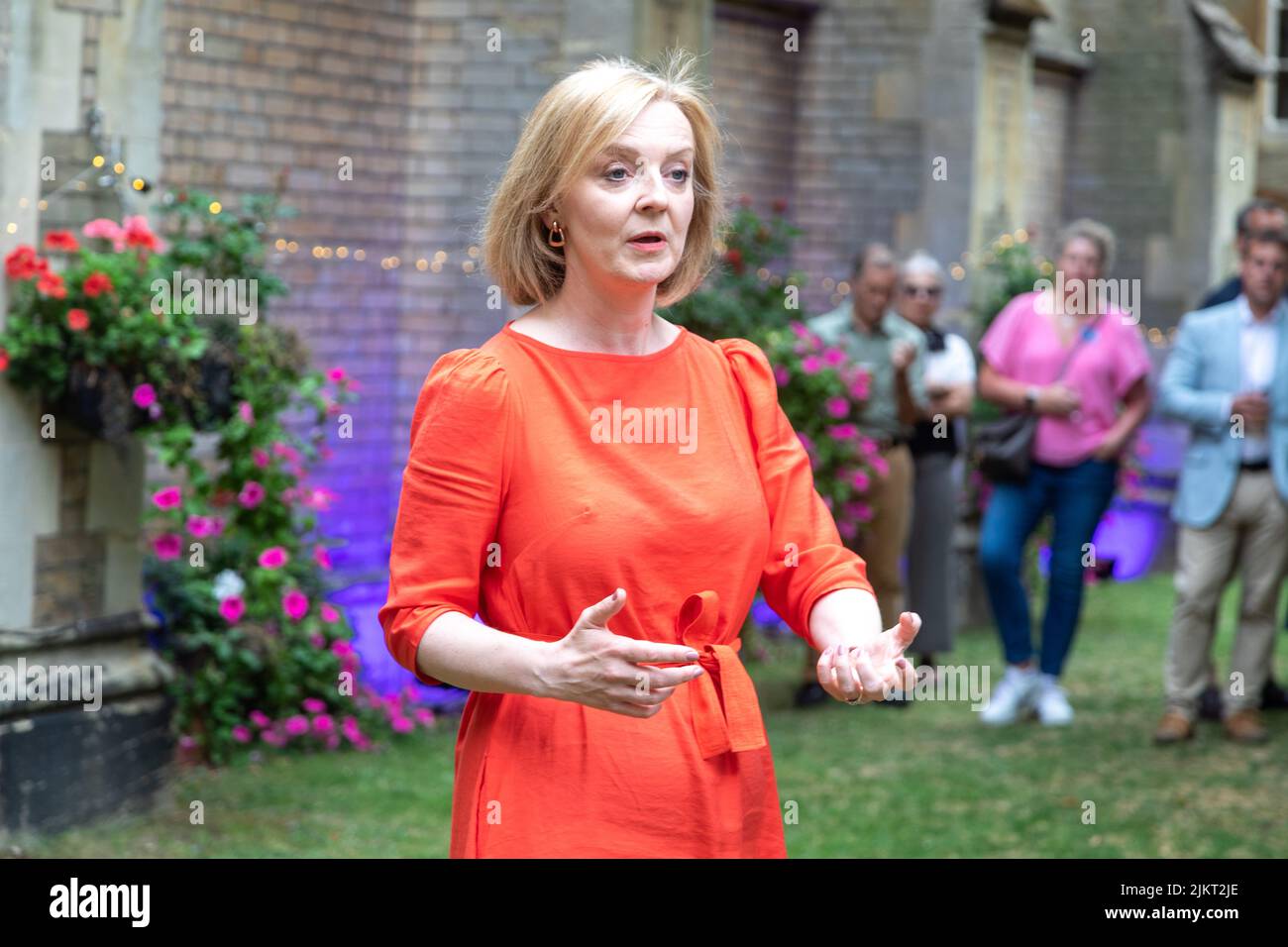 Liz Truss spricht bei den Hustings am 28.. Juli 2022 im Royal Patriotic Building Wandsworth Common London Stockfoto