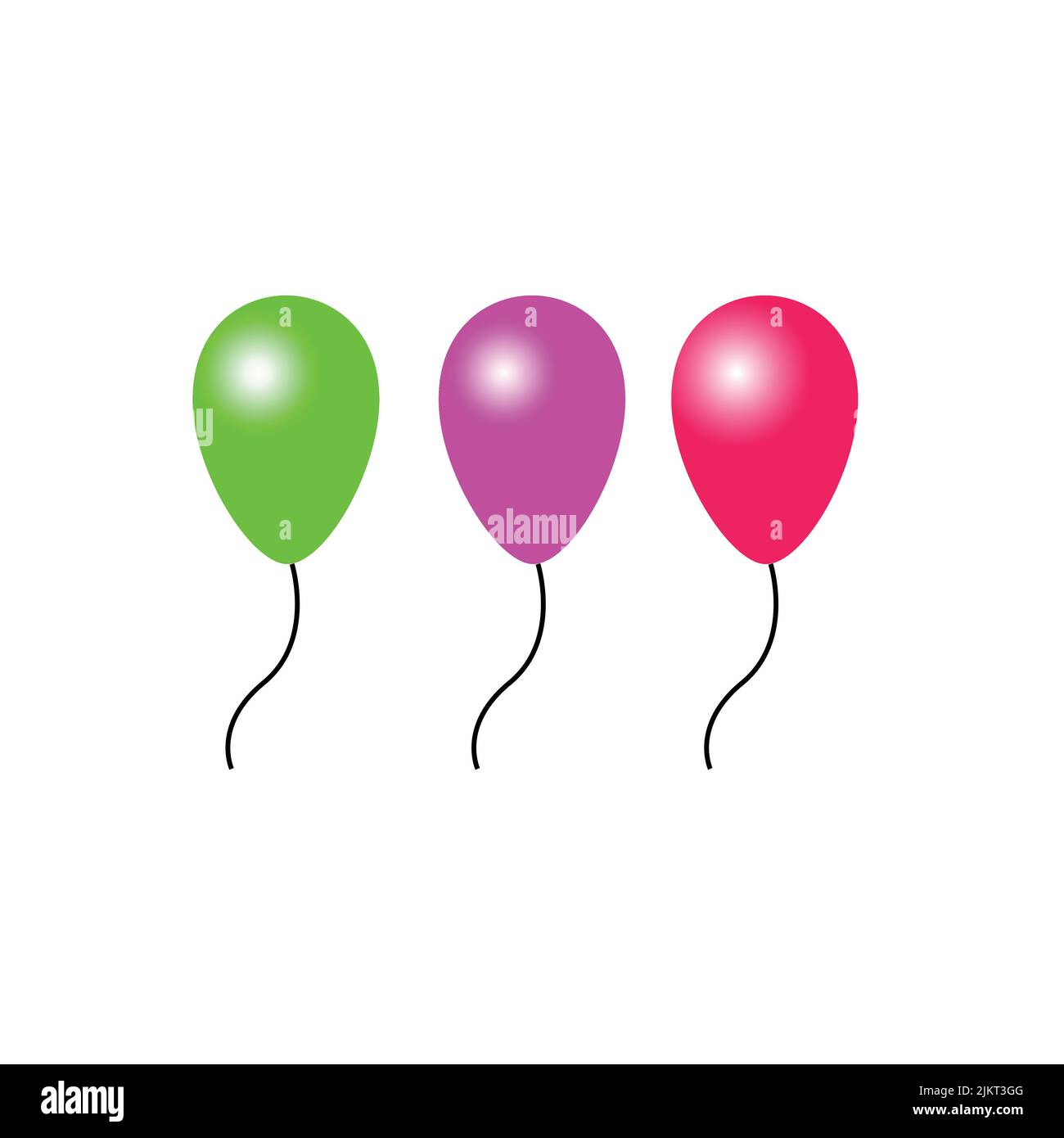 Bunte Ballon isoliert auf weißem Hintergrund. Holiday Element Design realistischer Ballon mit schwarzem Band und Schleife Stock Vektor